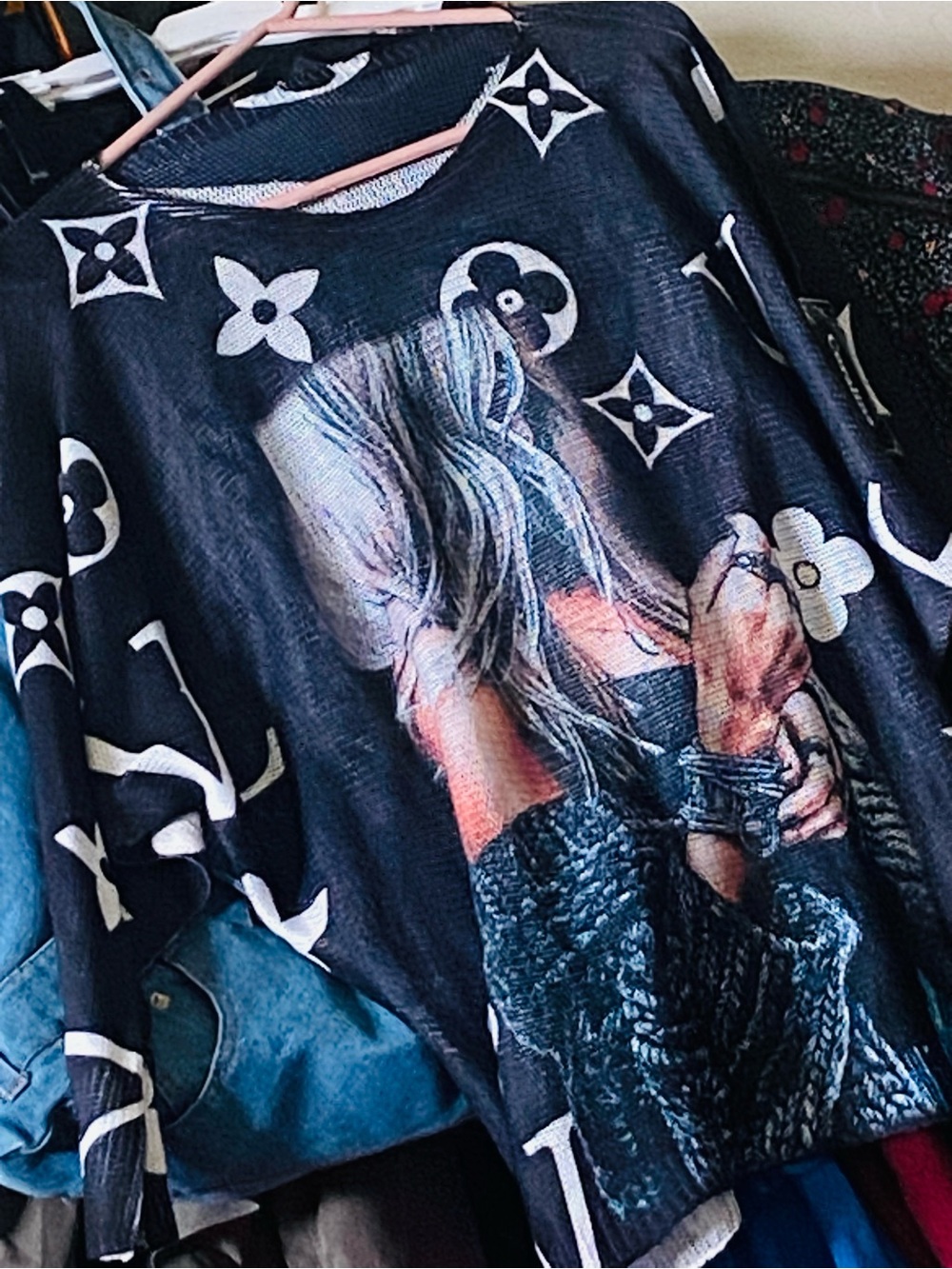 NWT Black Graphic Long Knit Top from a Italian Boutique